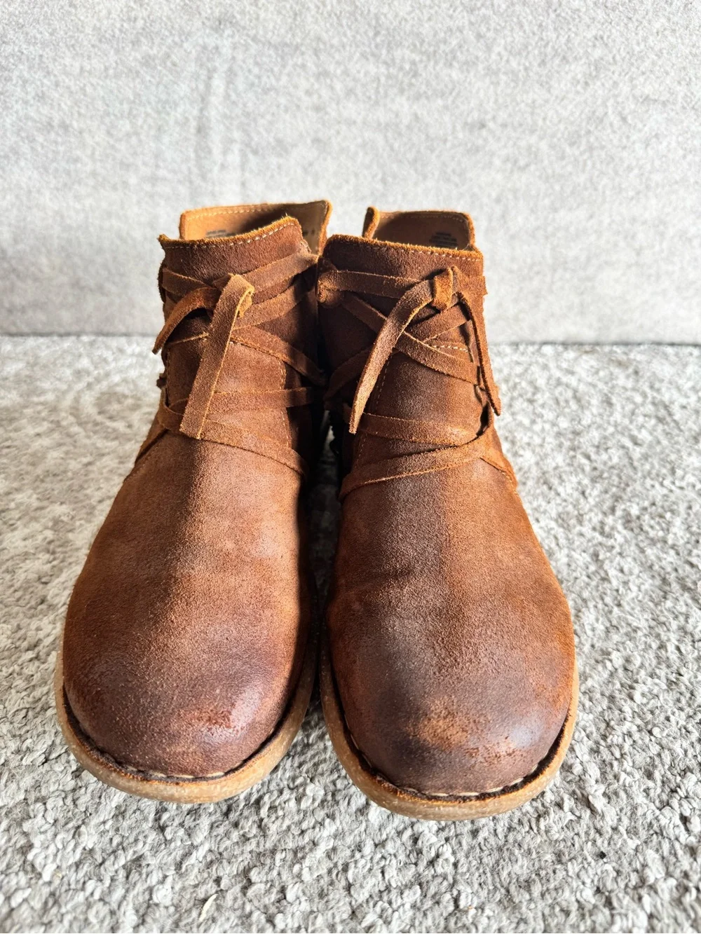 Born Tarkiln Brown Suede Leather Ankle Boots 8 Boho Strappy Side Zip